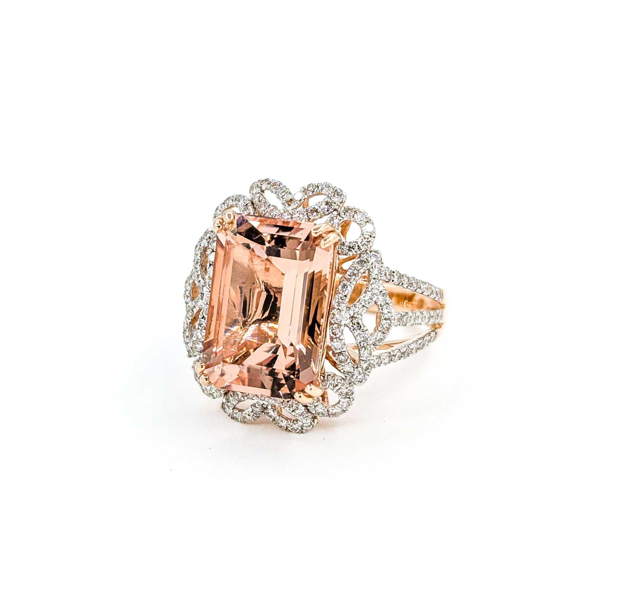 Morganite & Diamond Cocktail Ring in 14k Rose Gold 7