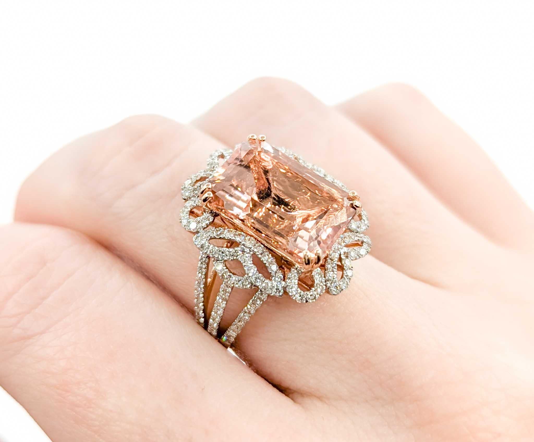 Emerald Cut Morganite & Diamond Cocktail Ring in 14k Rose Gold