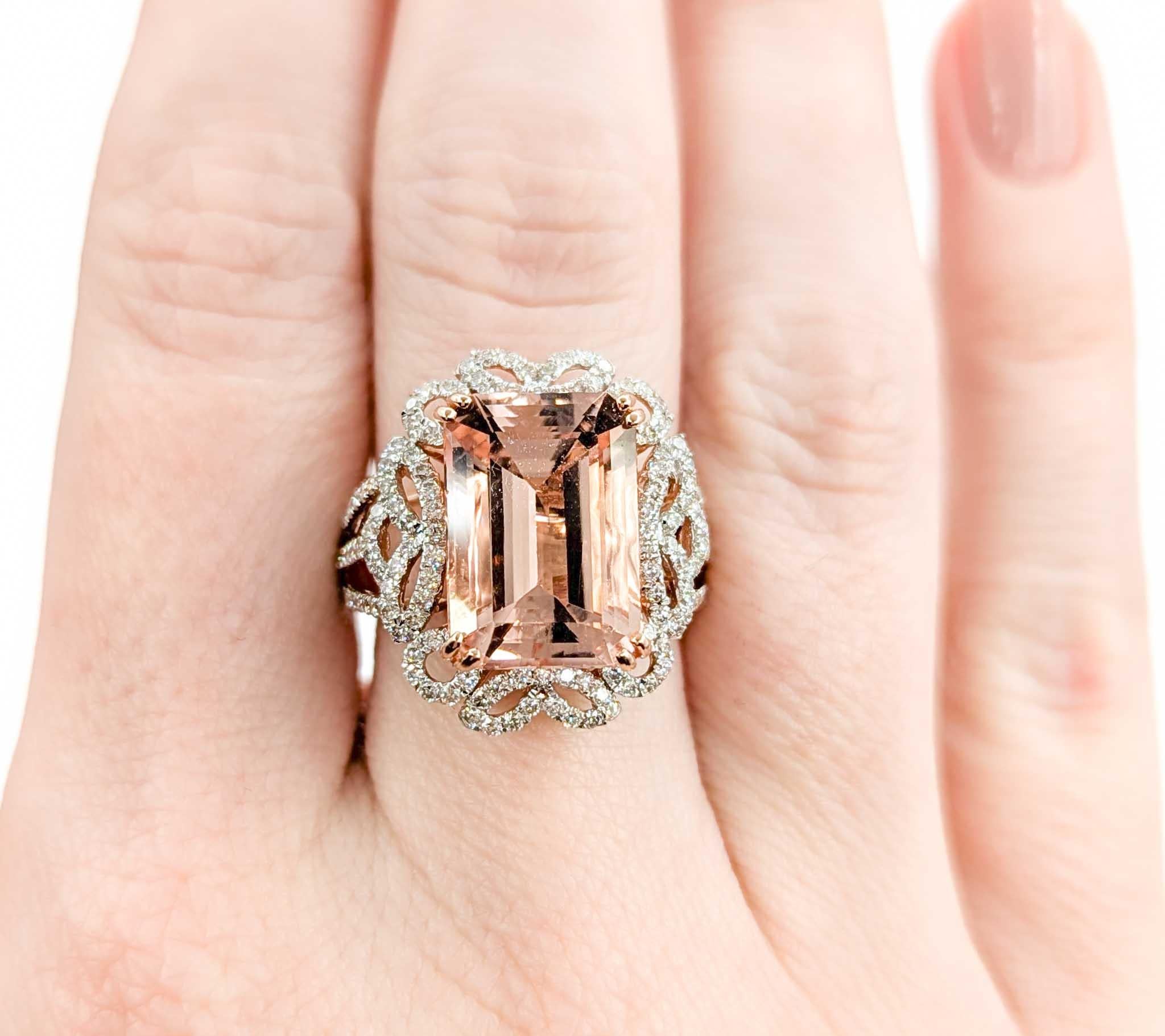 Morganite & Diamond Cocktail Ring in 14k Rose Gold In Excellent Condition In Bloomington, MN