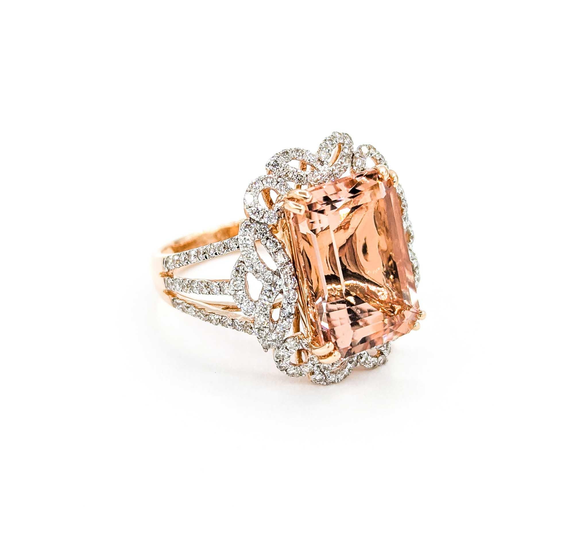 Morganite & Diamond Cocktail Ring in 14k Rose Gold 1