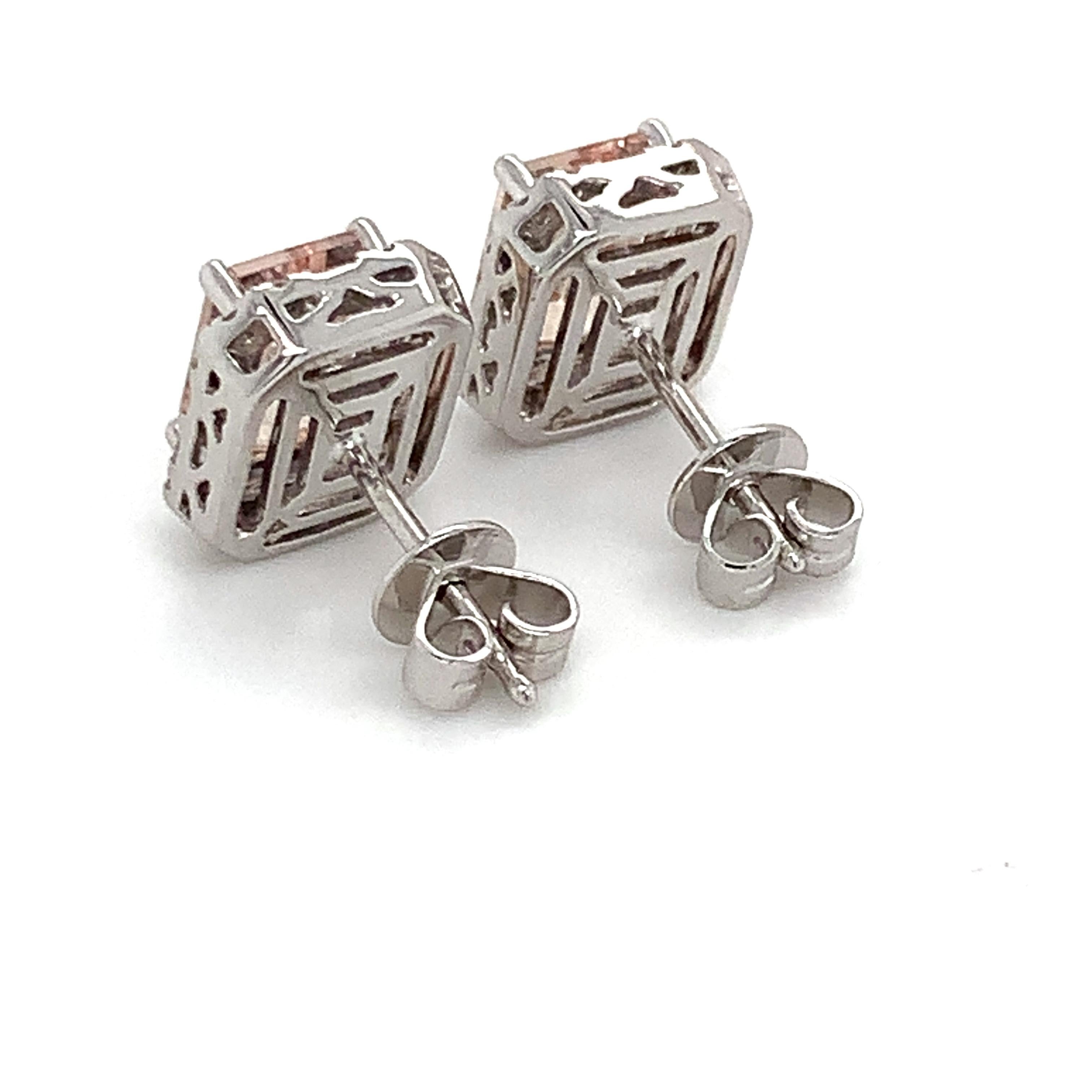 Morganite Diamond Earrings 14K White Gold VS2 I In Excellent Condition For Sale In Puyallup, WA