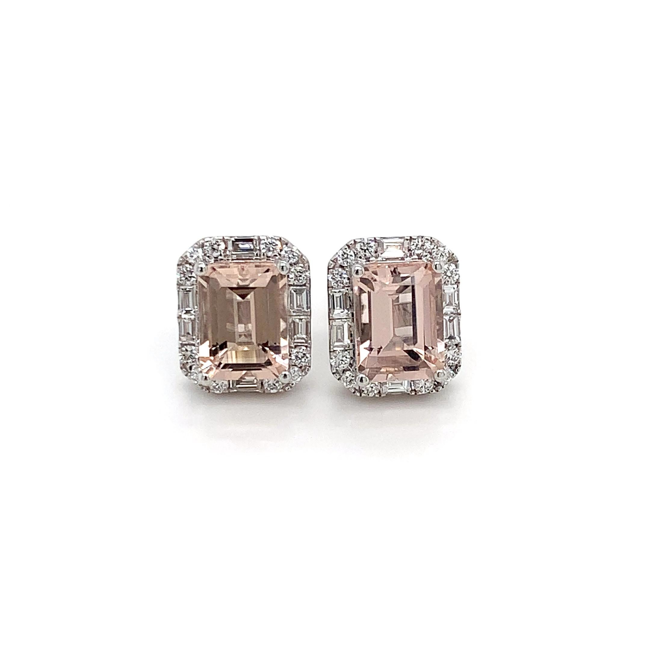 Women's Morganite Diamond Earrings 14K White Gold VS2 I For Sale