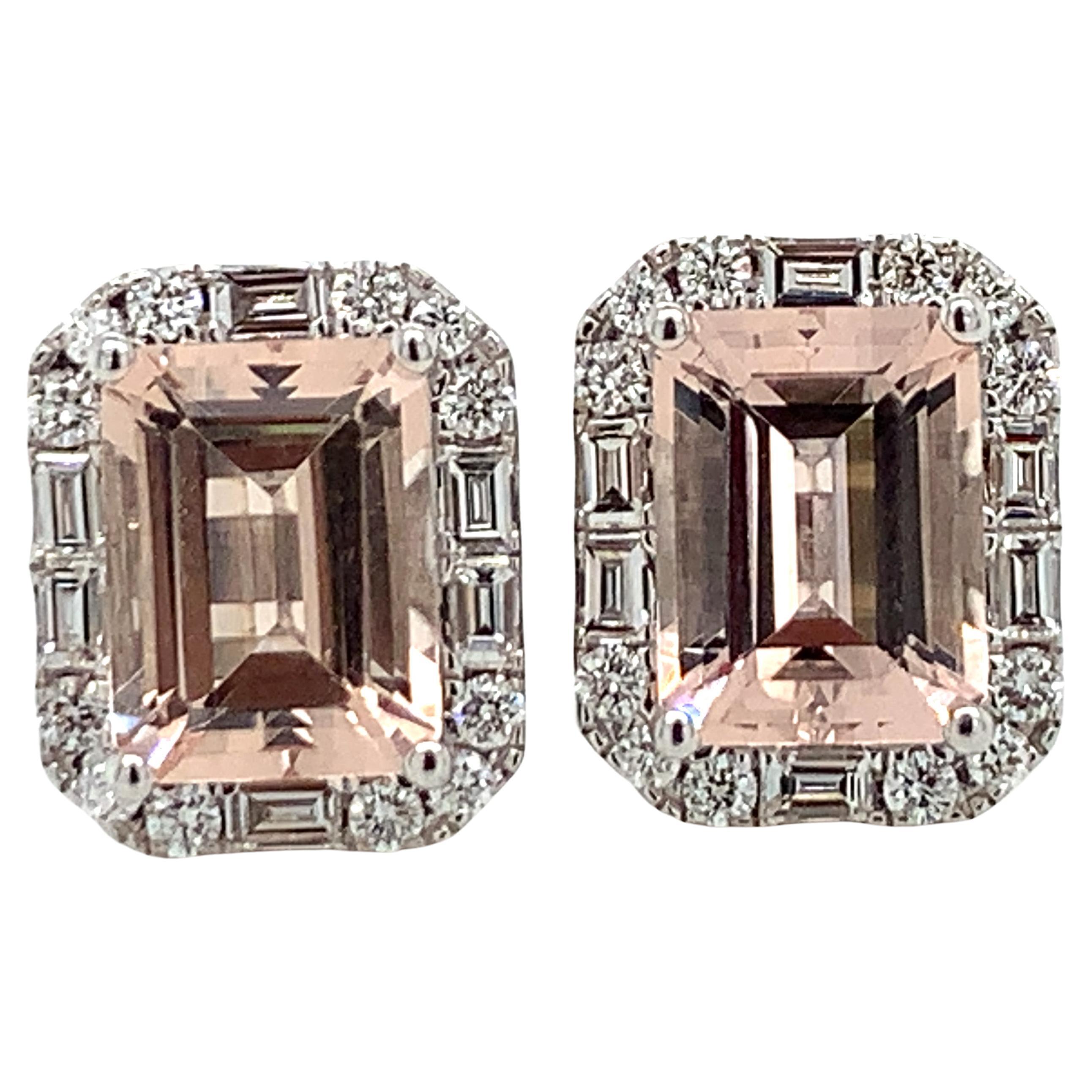 Morganite Diamond Earrings 14K White Gold VS2 I