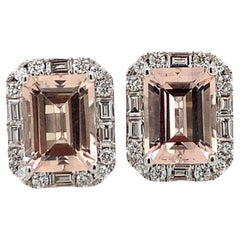 Morganite Diamond Earrings 14K White Gold VS2 I 