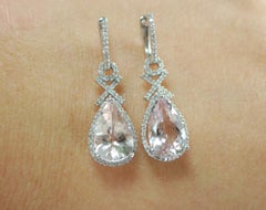 Morganite Diamond earrings 18KT gold cocktail earrings light baby pink
