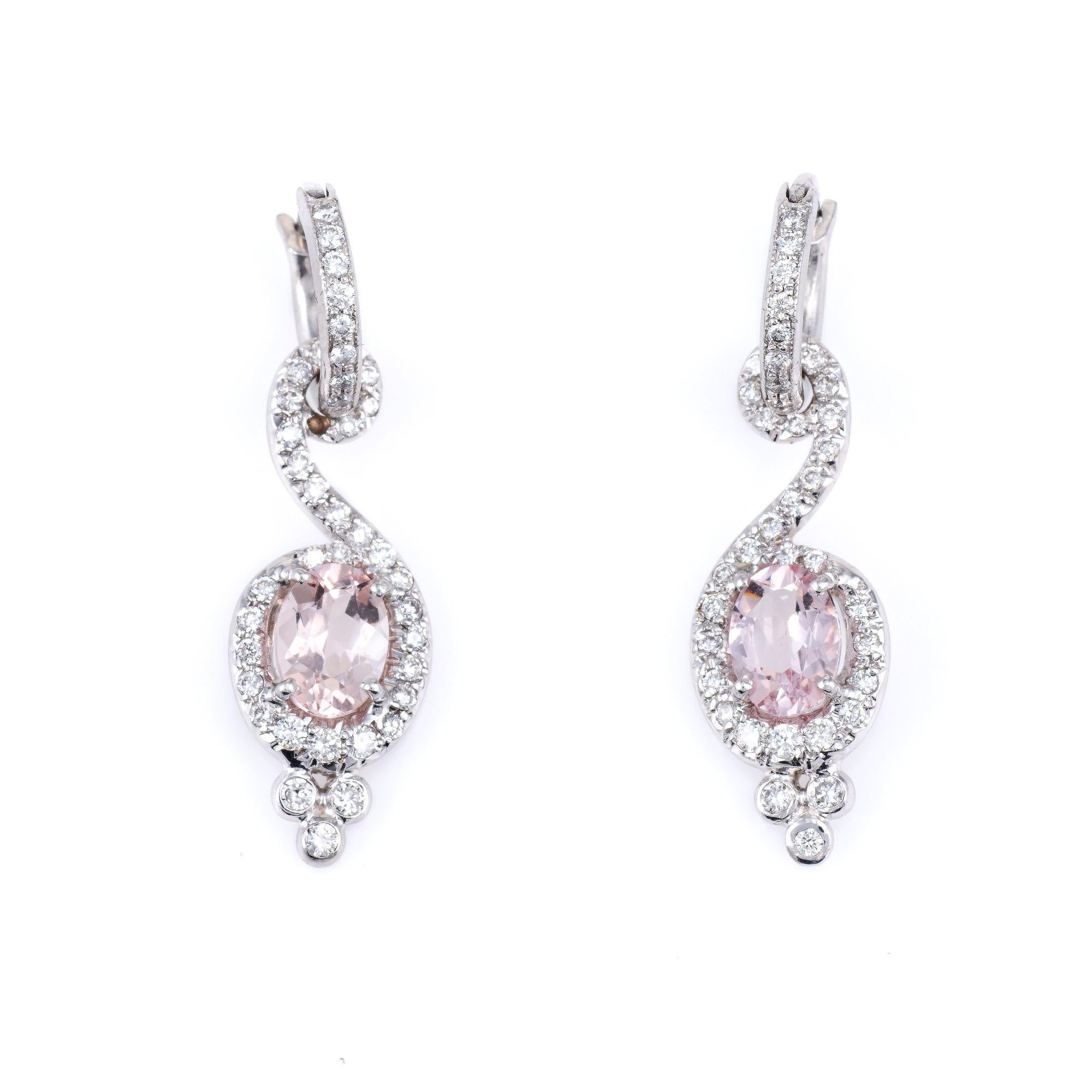 Oval Cut Morganite Diamond Earrings Estate 18k White Gold Drops Fine Jewelry For Sale