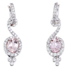 Boucles d'oreilles Morganite Diamond Estate 18k White Gold Drops Fine Jewelry