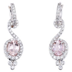 Boucles d'oreilles pendantes en or blanc 18 carats avec Morganite et diamants, ancienne propriété de joaillerie