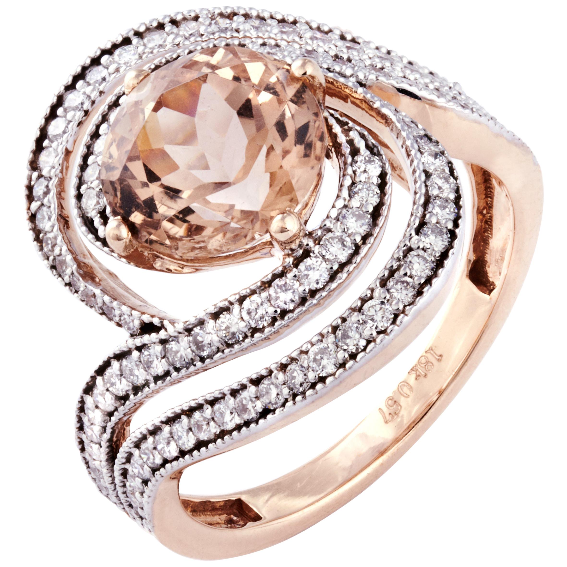 Morganite Diamond Fashion Ring Set in 18 Karat Rose Gold 'VS/G Diamonds' For Sale
