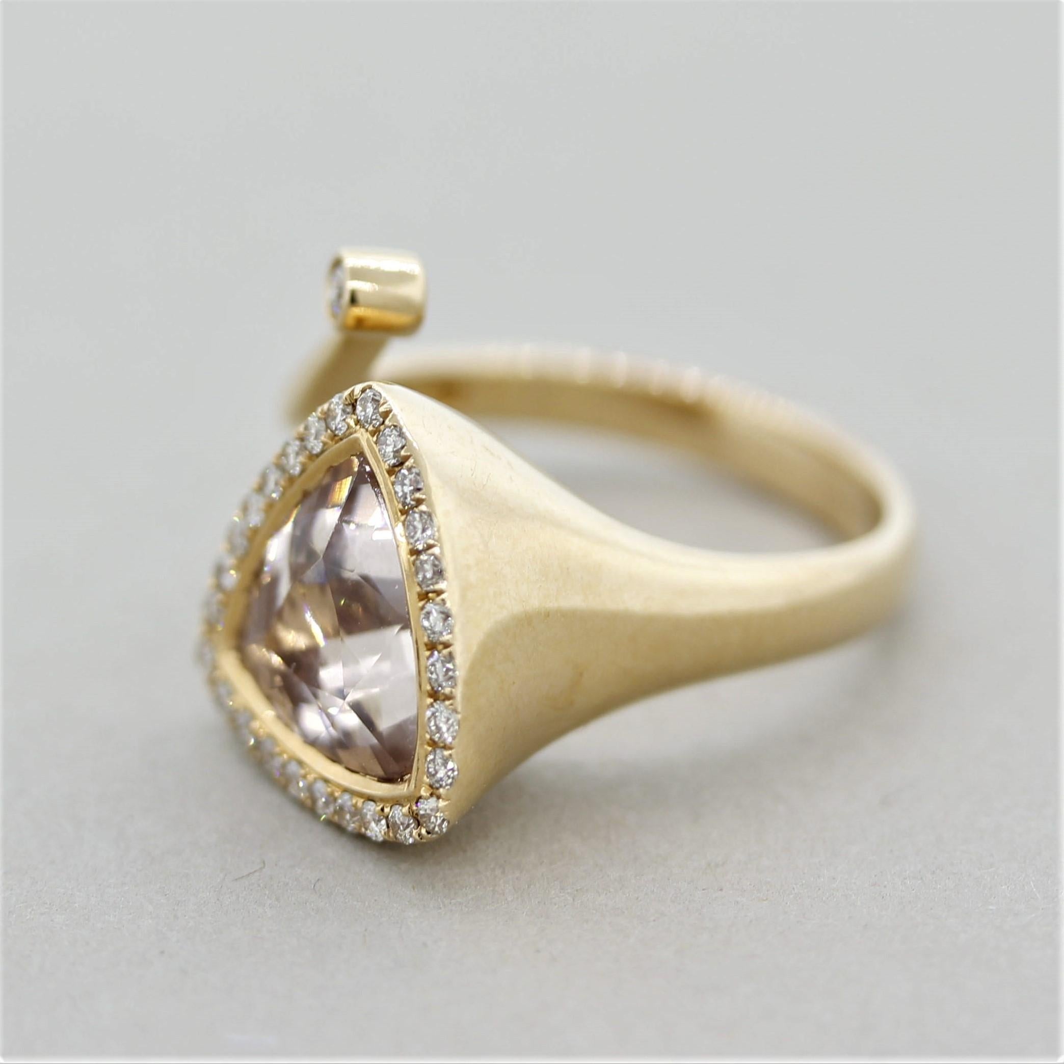 Mixed Cut Morganite Diamond Gold Abstract Ring For Sale