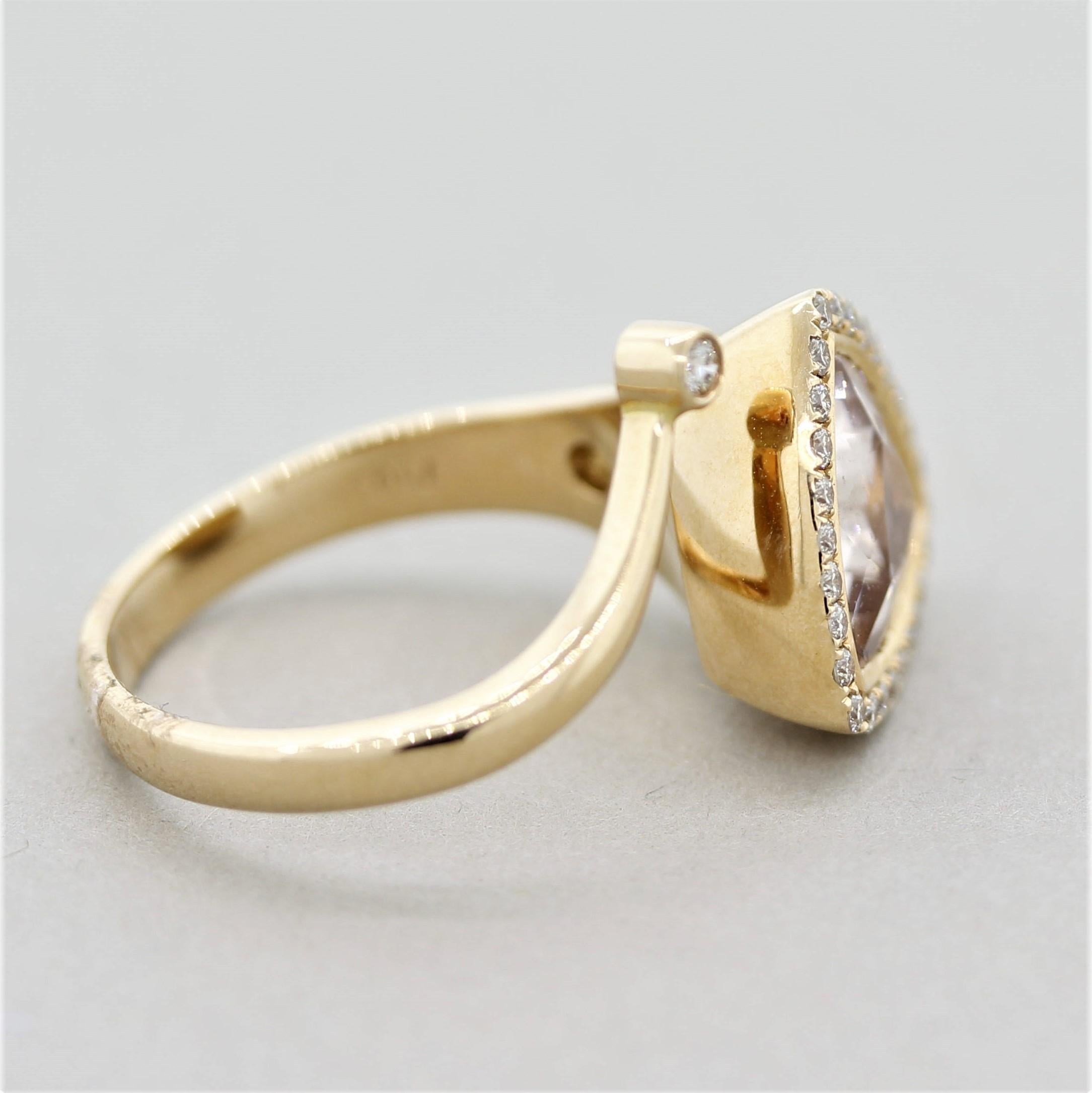 Women's Morganite Diamond Gold Abstract Ring For Sale