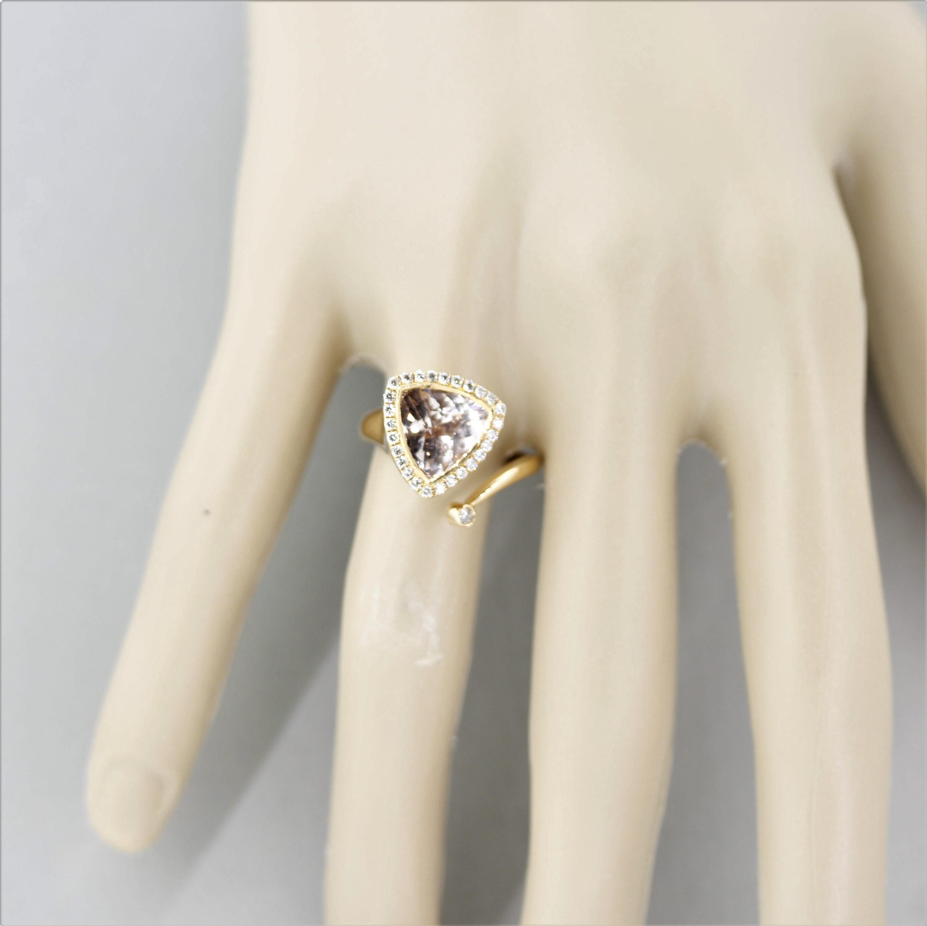 Morganite Diamond Gold Abstract Ring For Sale 1