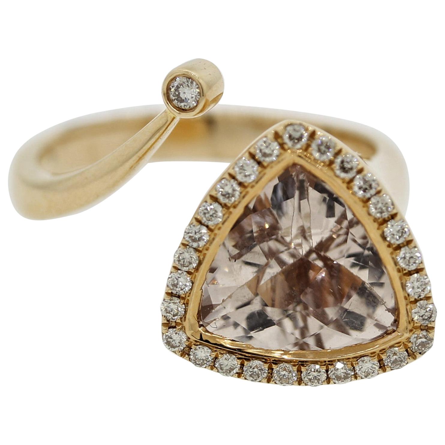 Morganite Diamond Gold Abstract Ring For Sale