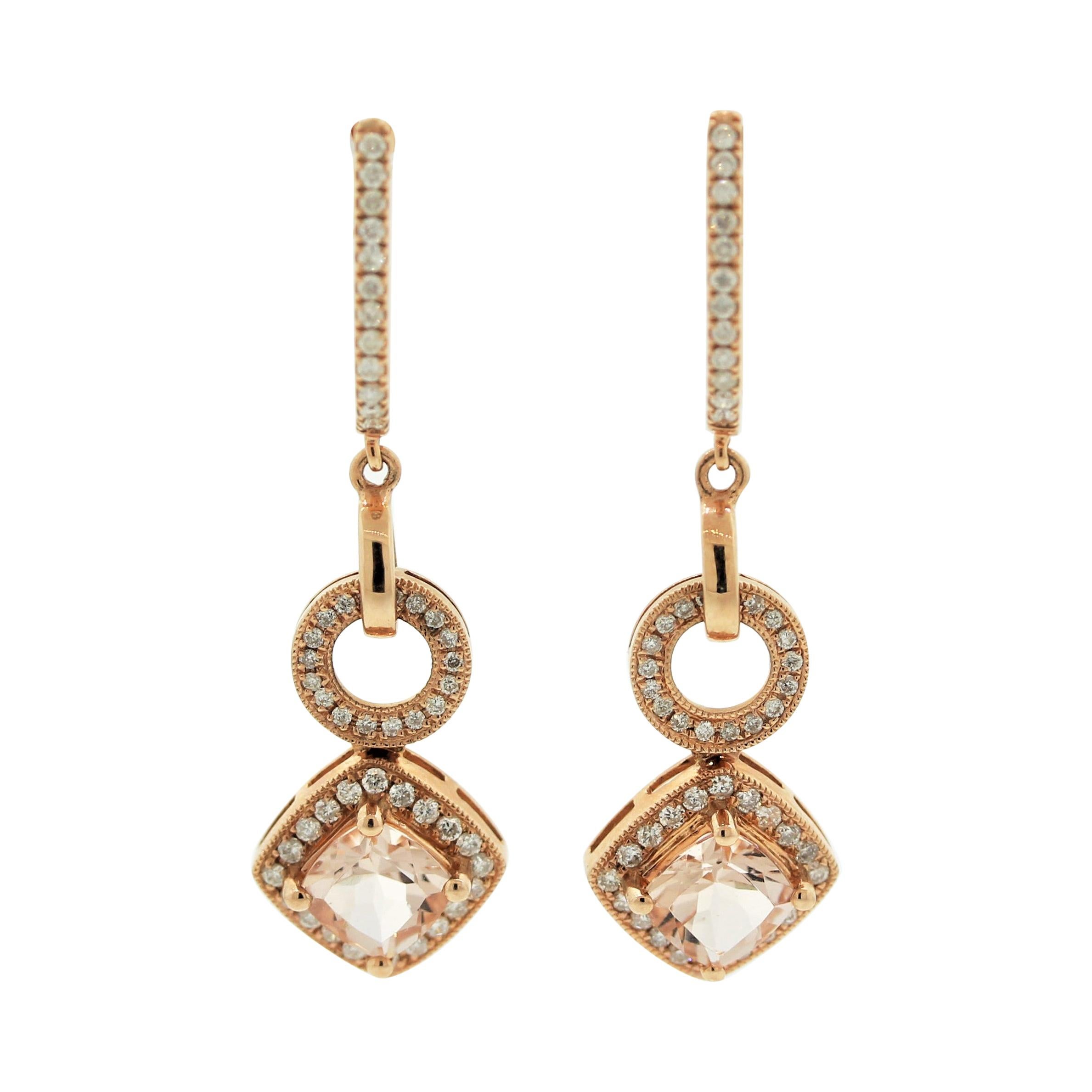 Morganite Diamond Gold Drop Earrings