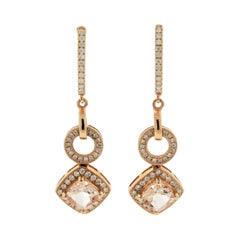 Morganite Diamond Gold Drop Earrings