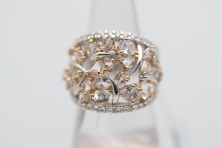 Morganite Diamond Gold Wide Ring For Sale at 1stDibs