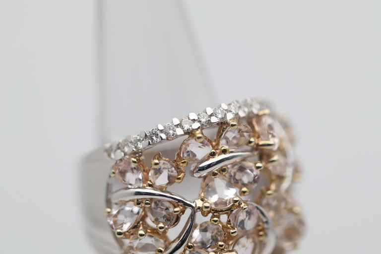 Morganite Diamond Gold Wide Ring For Sale at 1stDibs