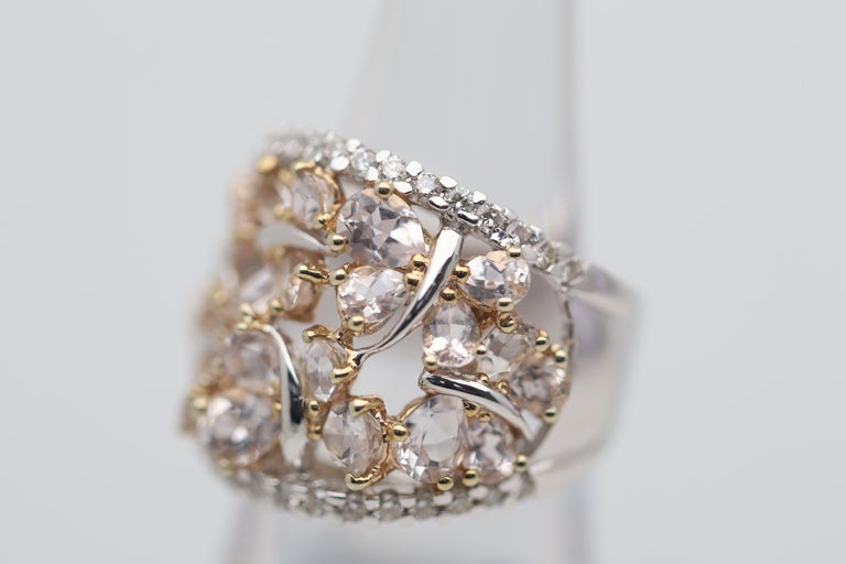 Morganite Diamond Gold Wide Ring For Sale at 1stDibs
