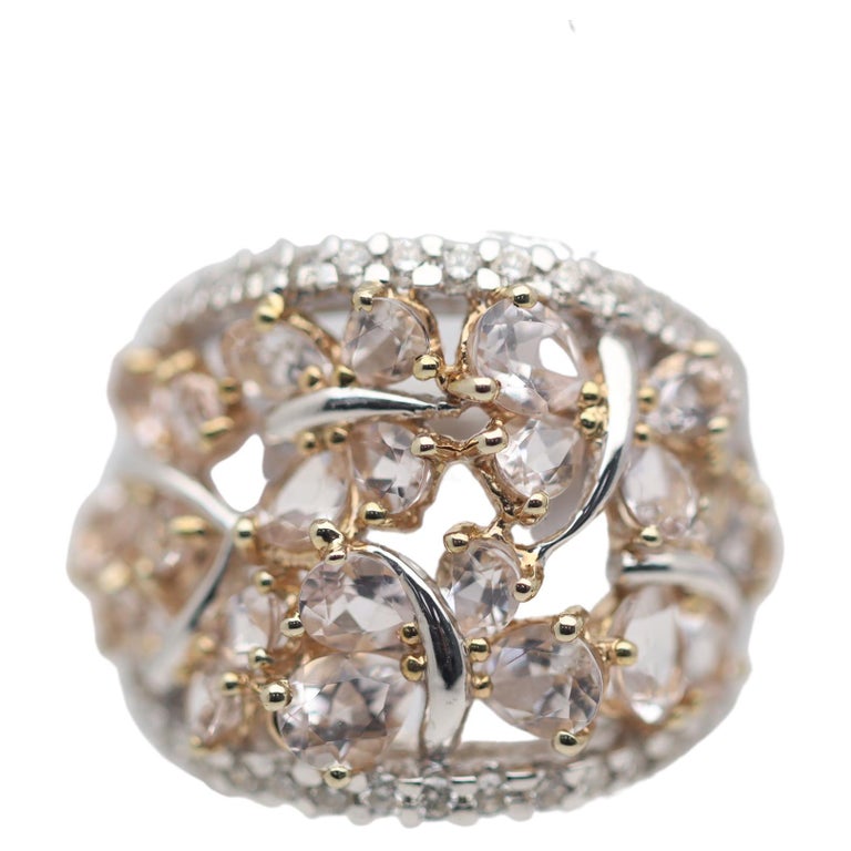 Morganite Diamond Gold Wide Ring For Sale at 1stDibs