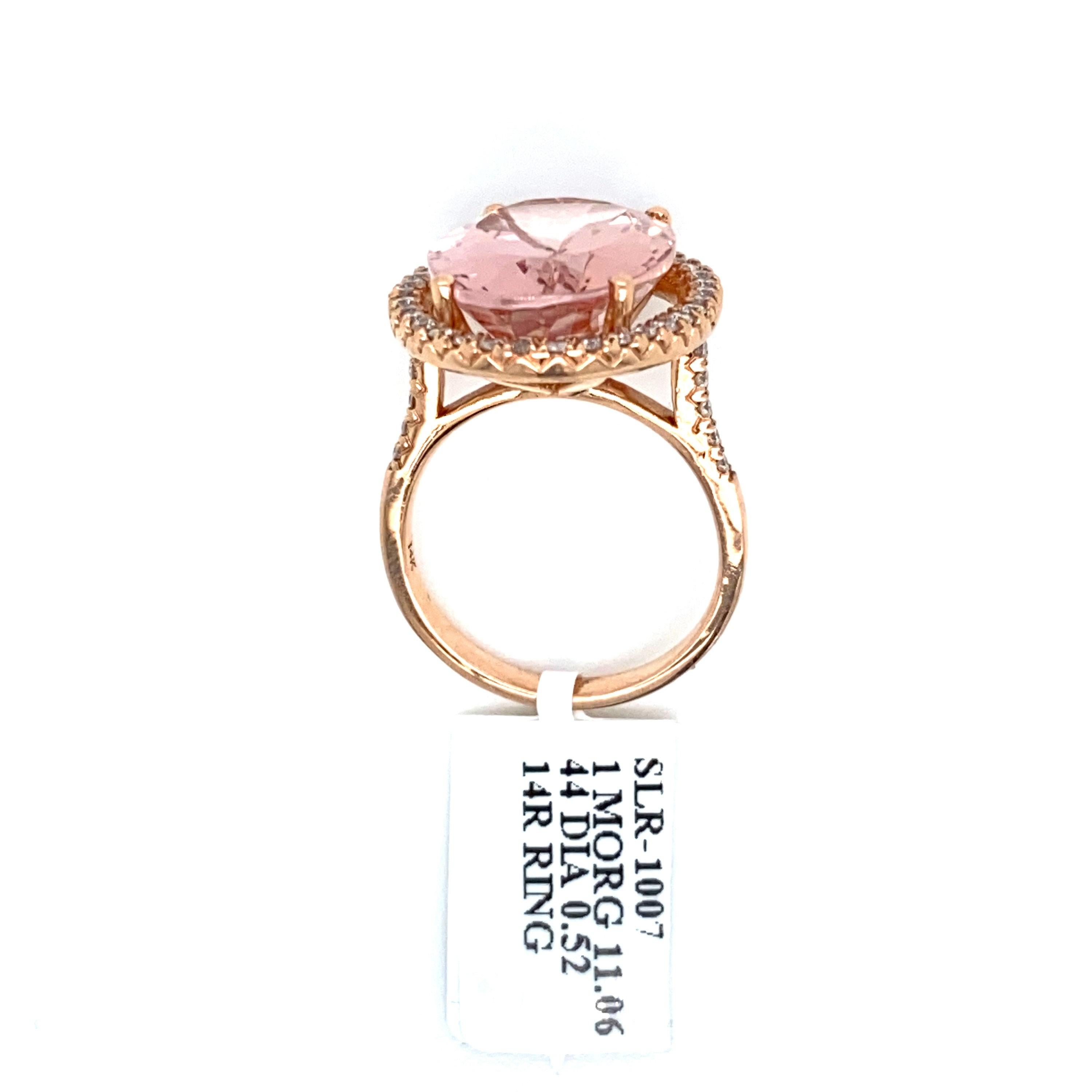 Oval Cut Morganite & Diamond Halo 14K Rose Gold Engagement Ring For Sale