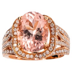 Morganite & Diamond Halo 14K Rose Gold Royal Ring