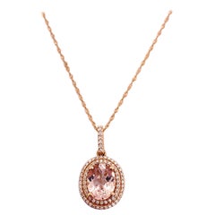 Morganite Diamond Halo Necklace, Rose Gold, Drop Pendant