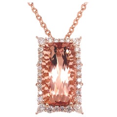 Morganite Diamond Necklace 18k Gold 17.85 TCW GIA Certified