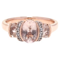 Vintage Morganite Diamond Pink Sapphire Ring, 10K Rose Gold, Light Pink Ring
