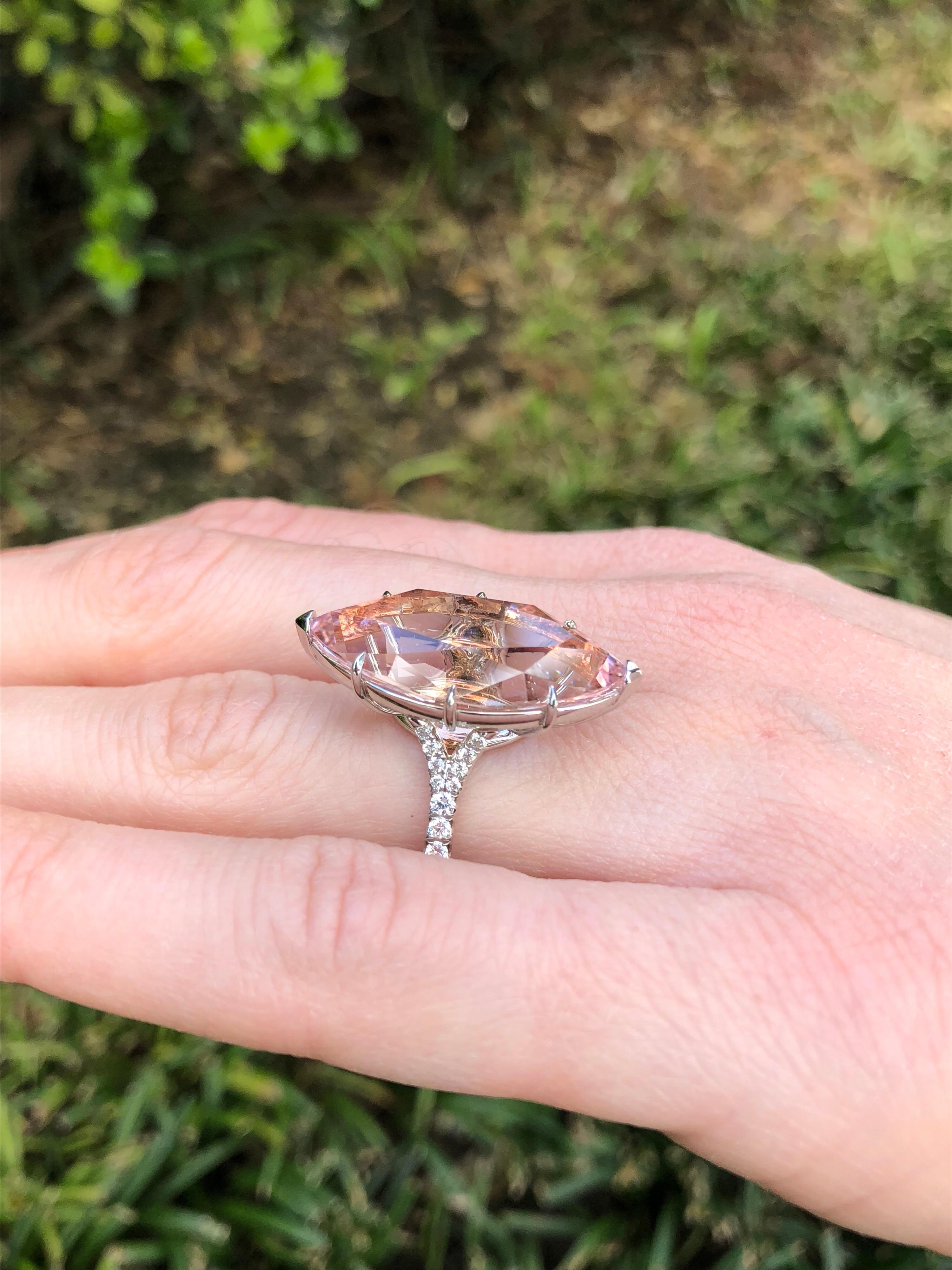 Contemporary Morganite Ring 14.54 Carat Marquise