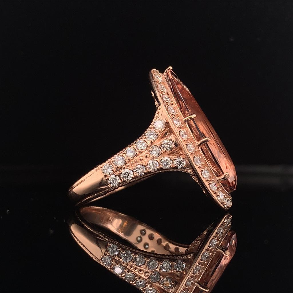 Morganite Diamond Ring 14k Rose Gold 6.91 TCW Certified For Sale 4