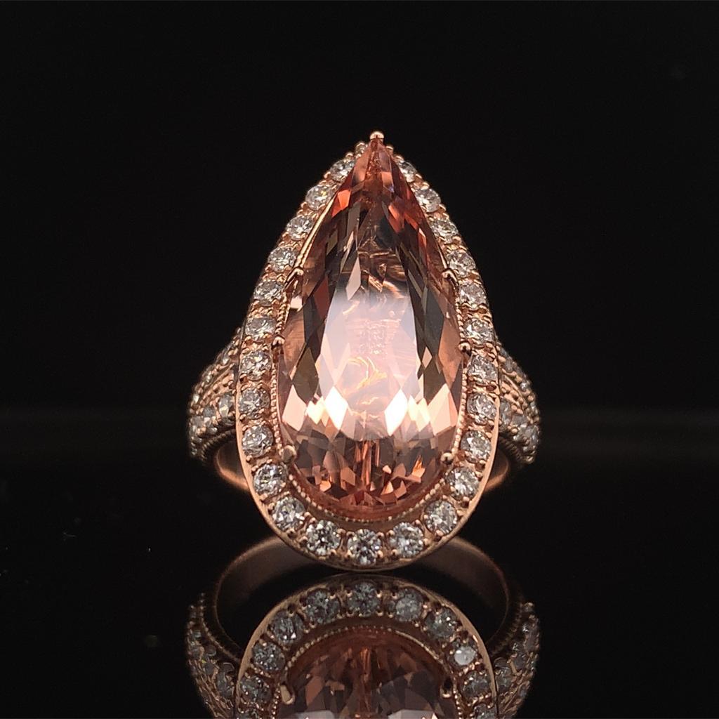 Morganite Diamond Ring 14k Rose Gold 6.91 TCW Certified For Sale 6