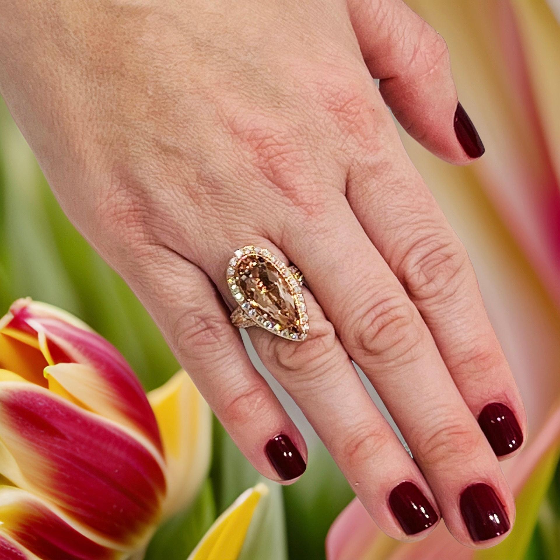 Morganite Diamond Ring 14k Rose Gold 6.91 TCW Certified For Sale 9