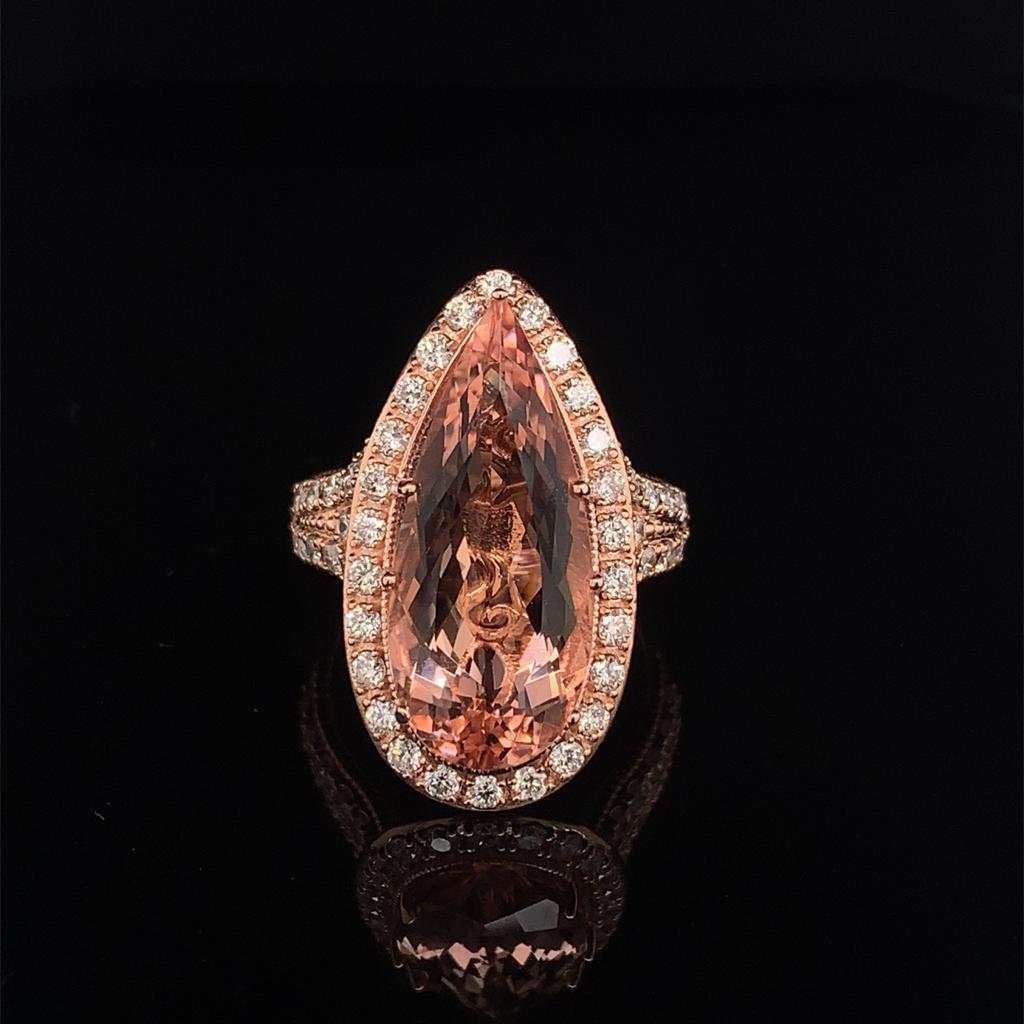 Bague en or rose 14 carats avec diamants et morganite certifiée TCW 6,91 carats en vente 1