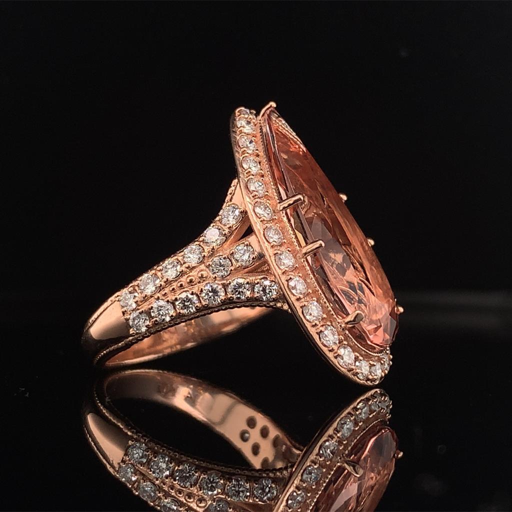 Morganite Diamond Ring 14k Rose Gold 6.91 TCW Certified For Sale 1