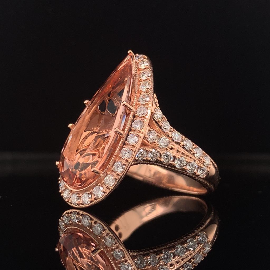 Bague en or rose 14 carats avec diamants et morganite certifiée TCW 6,91 carats en vente 3