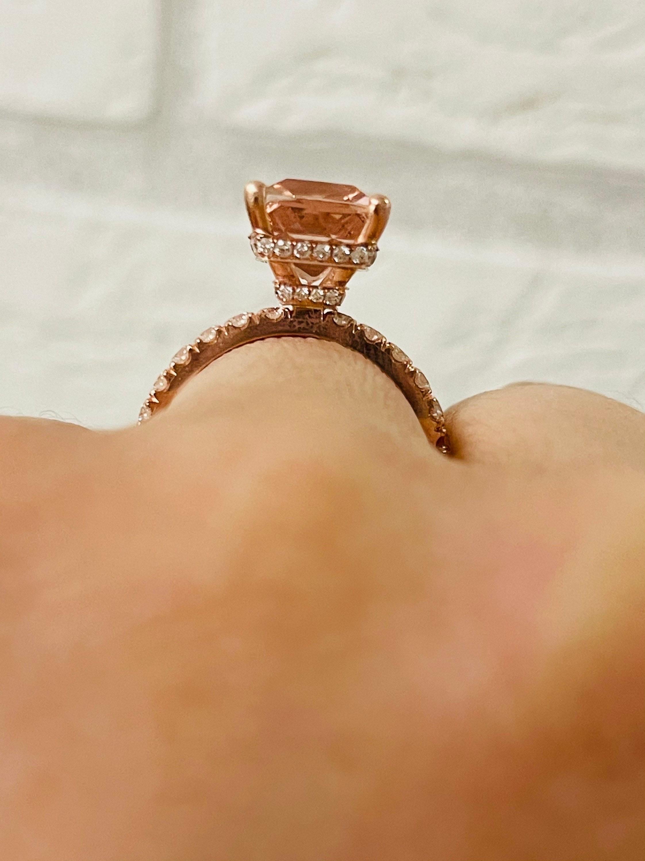 Morganit Diamantring Cocktail-Cocktailring, nude Ring 18KT Roségold im Angebot 3