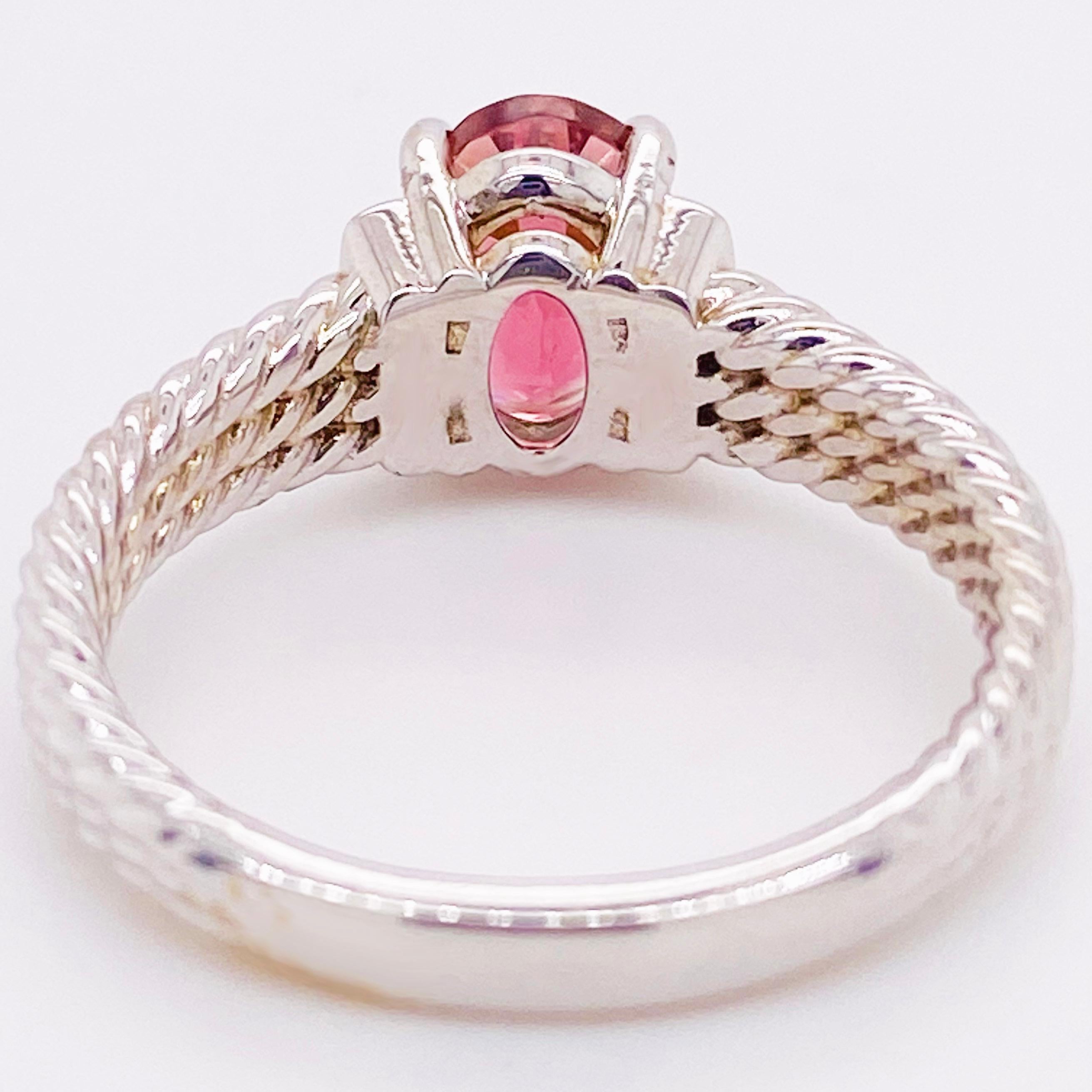 Morganite Diamond Ring, Engagement, 14k White Gold, Twisted Band, 1 Carat Oval In New Condition In Austin, TX