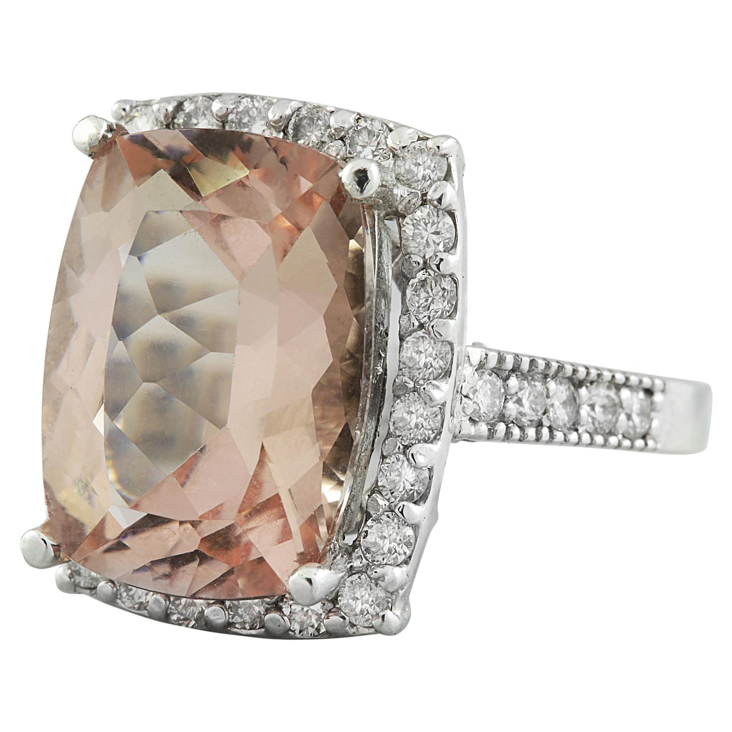 Morganite Diamond Ring In 14 Karat White Gold In New Condition For Sale In Los Angeles, CA