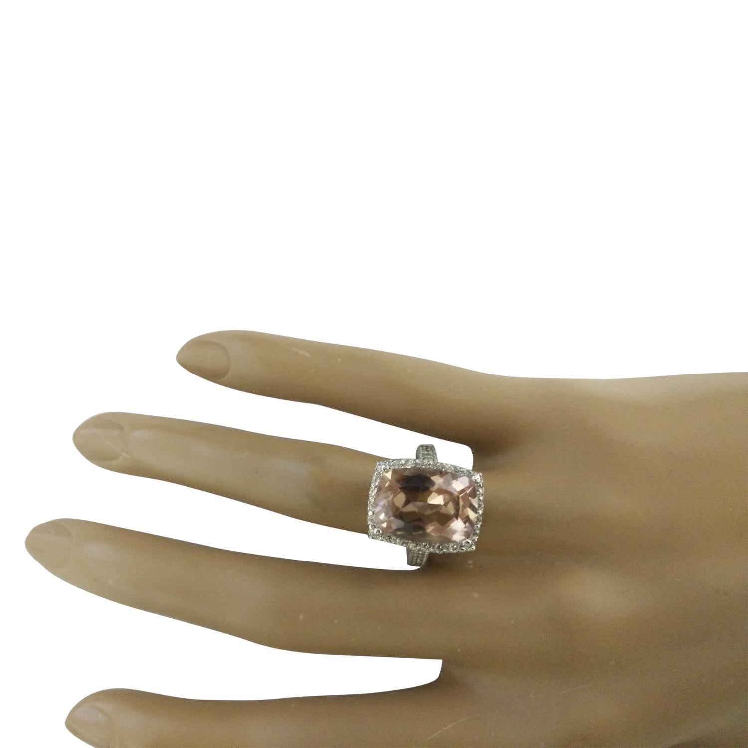 Women's Morganite Diamond Ring In 14 Karat White Gold For Sale