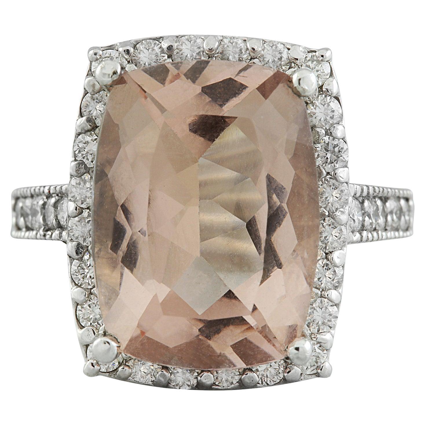 Morganite Diamond Ring In 14 Karat White Gold For Sale