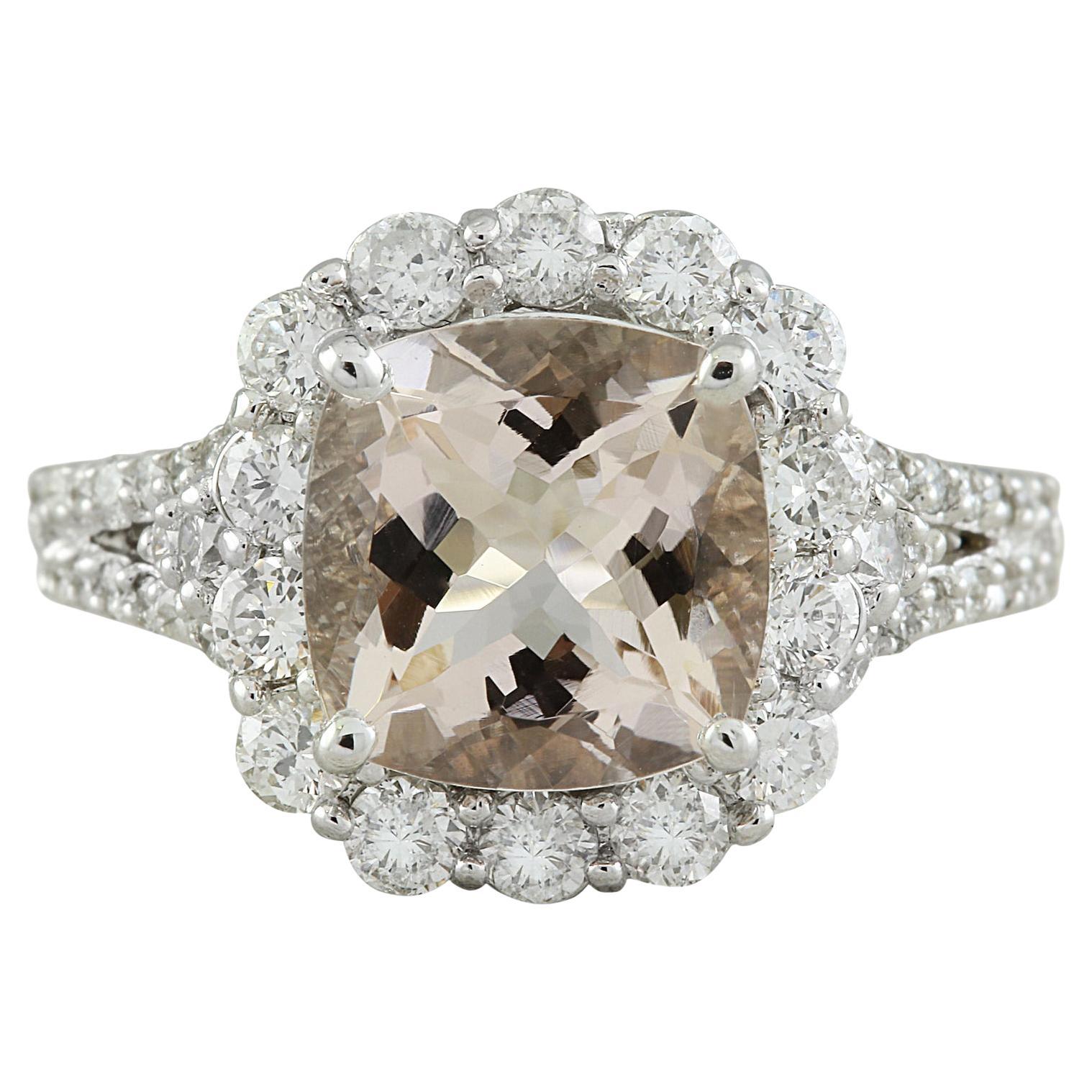 Morganite Diamond Ring In 14 Karat White Gold