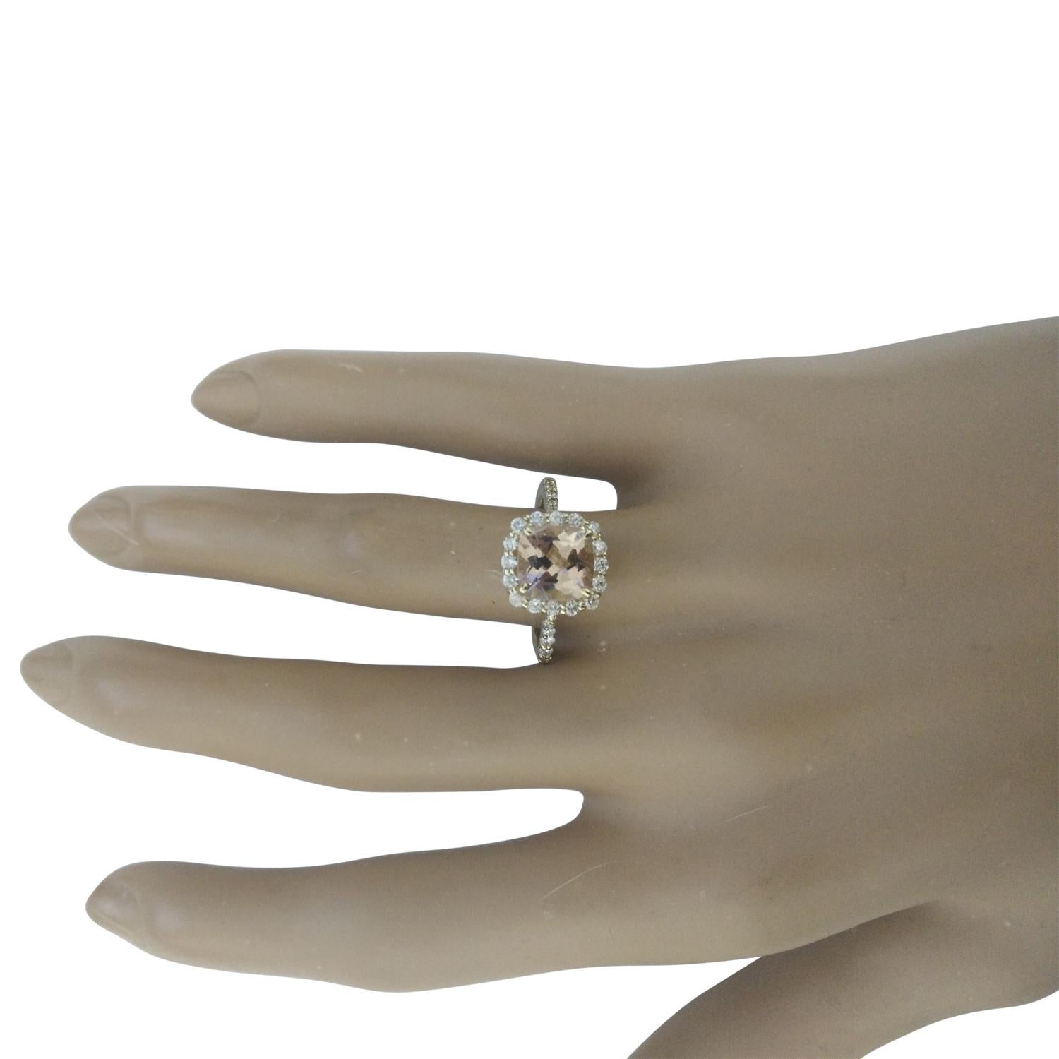Morganite Diamond Ring In 14 Karat Yellow Gold In New Condition For Sale In Los Angeles, CA