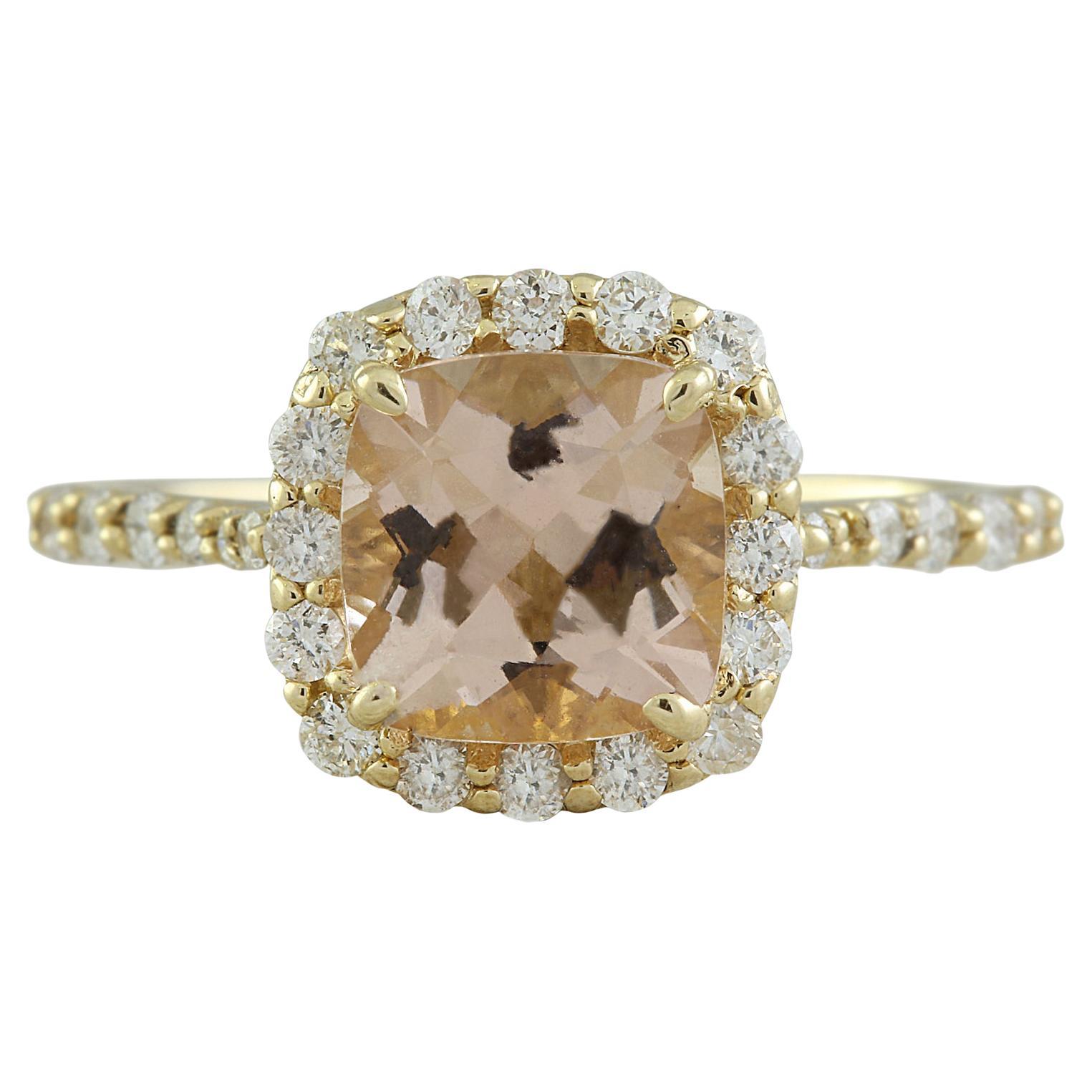 Morganite Diamond Ring In 14 Karat Yellow Gold For Sale