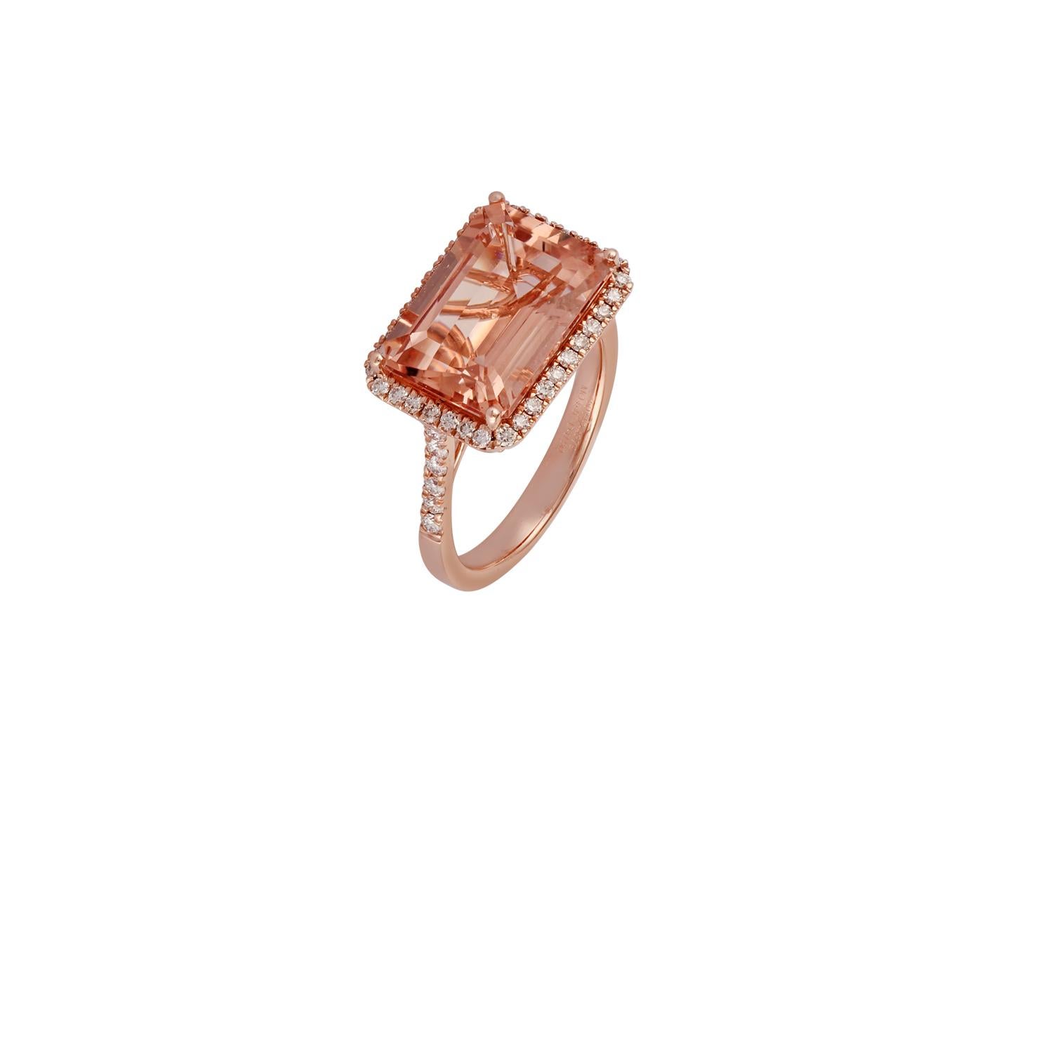 Octagon Cut Morganite and Diamond Ring Studded in 18 Karat Rose Gold