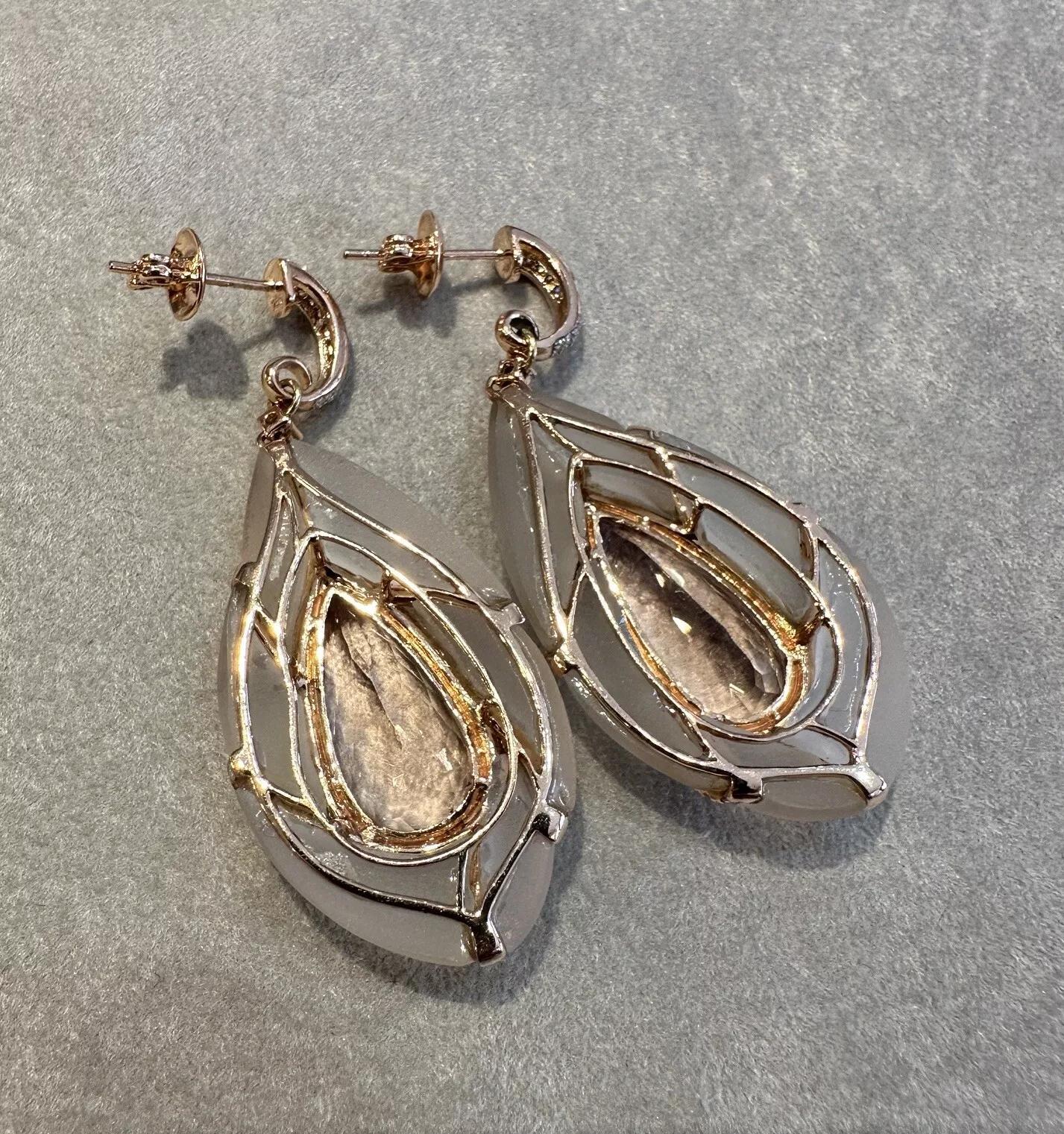 Morganite, Diamond & Rock Crystal Drop Earrings in 18k Rose Gold In Excellent Condition For Sale In La Jolla, CA