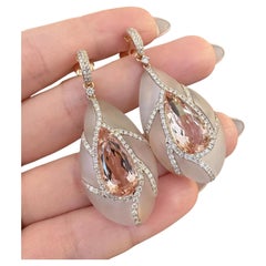 Morganite, Diamond & Rock Crystal Drop Earrings in 18k Rose Gold