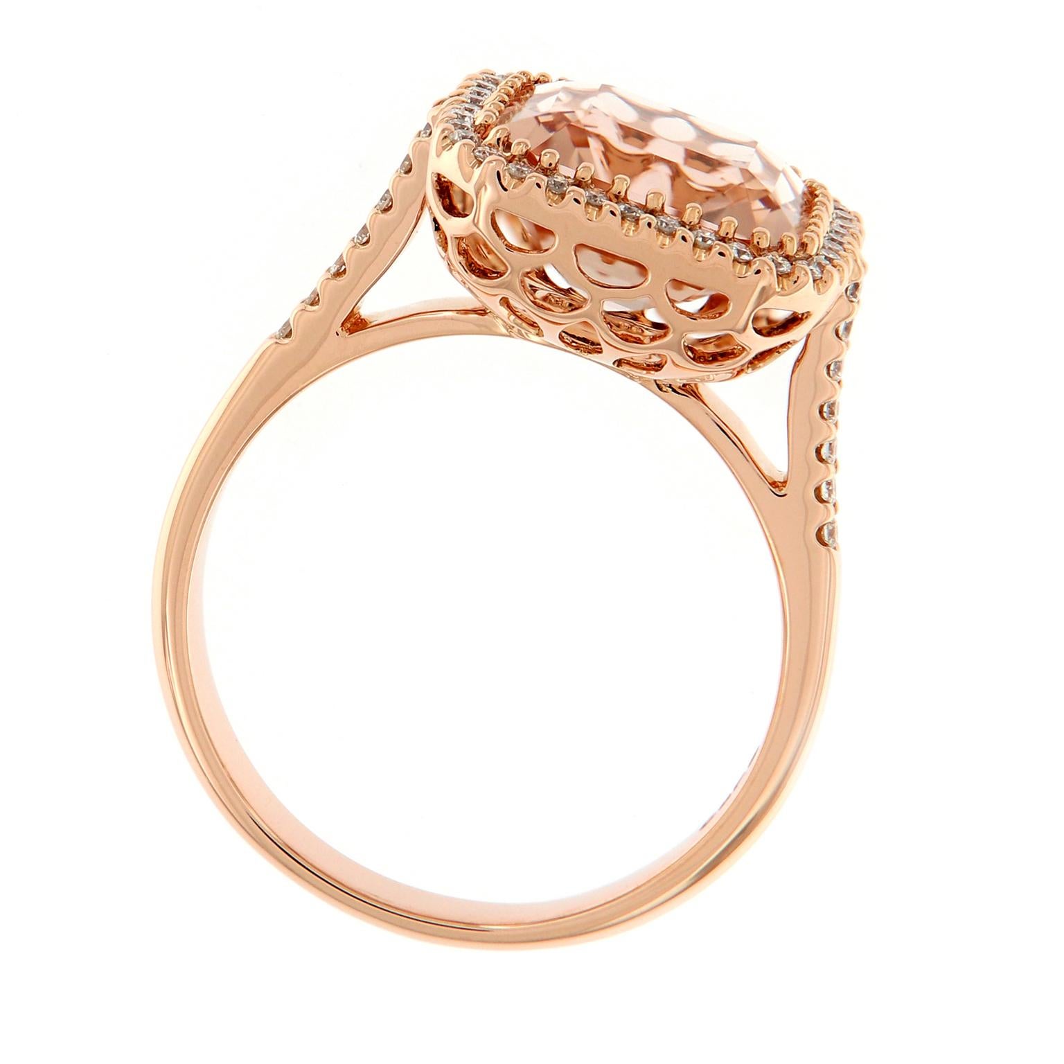 Asscher Cut 18 Karat Rose Gold Morganite & Diamond  Ring