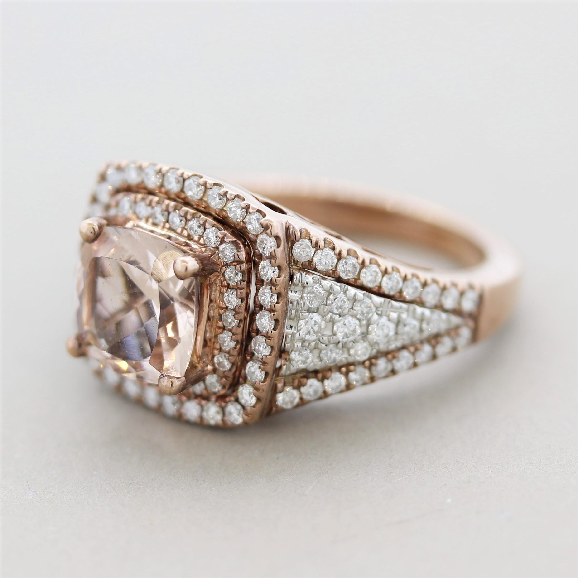 Cushion Cut Morganite Diamond Rose-Gold Cocktail Ring