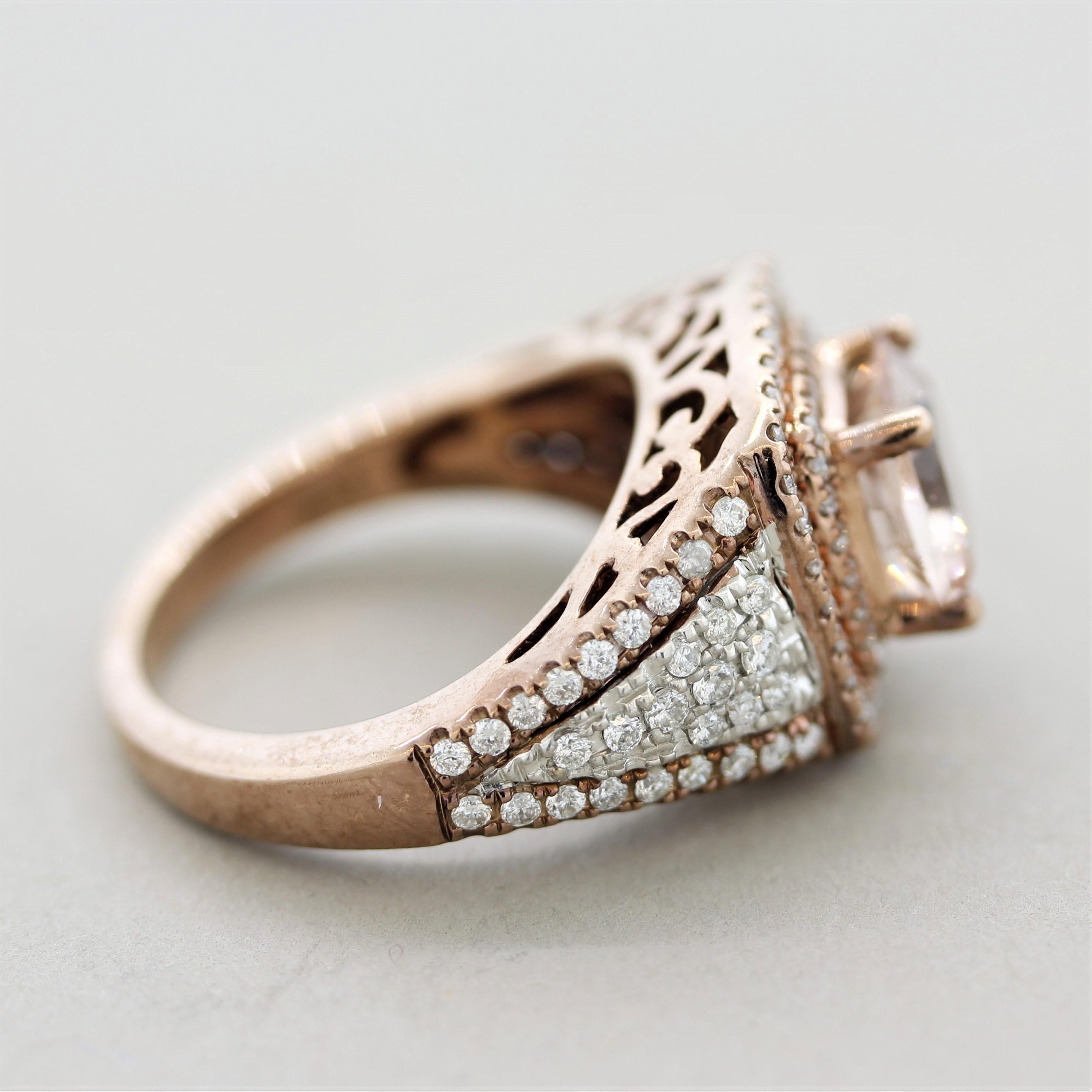 Women's Morganite Diamond Rose-Gold Cocktail Ring