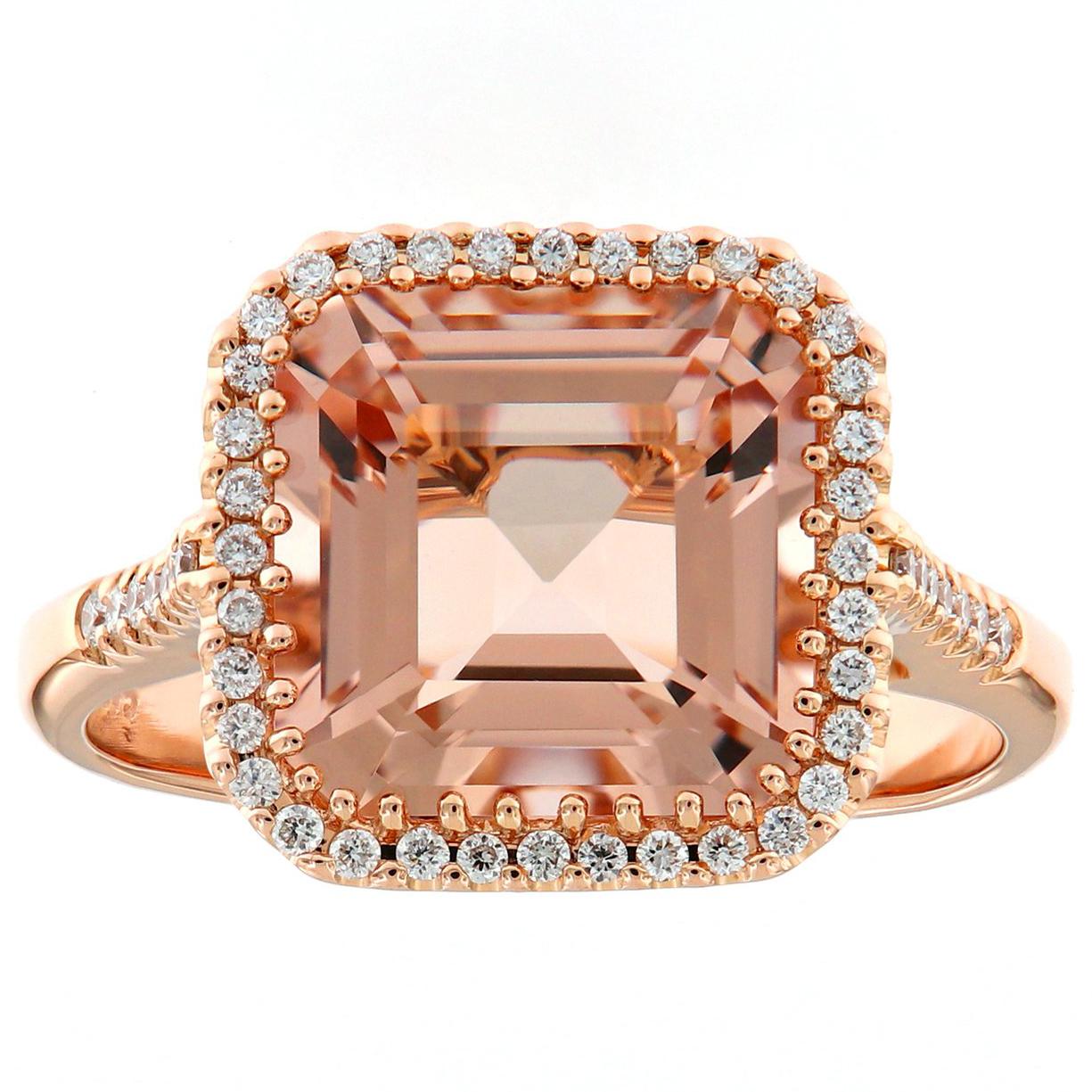 18 Karat Rose Gold Morganite & Diamond  Ring